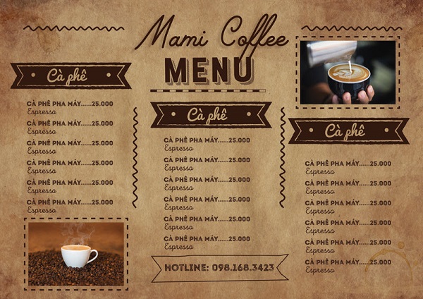 in menu cà phê hcm
