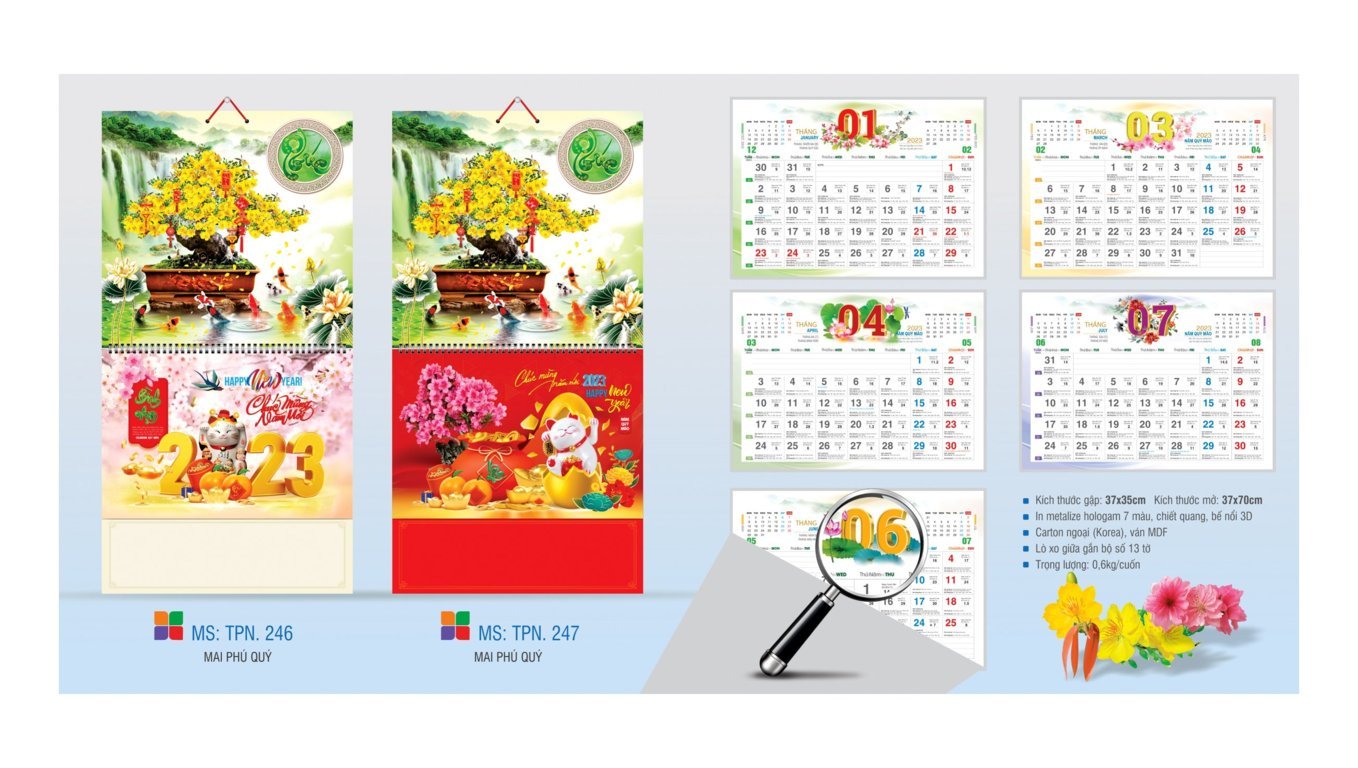 Mẫu lịch tết 2023 đẹp 147 Mẫu lịch treo tường nẹp thiếc năm 2023