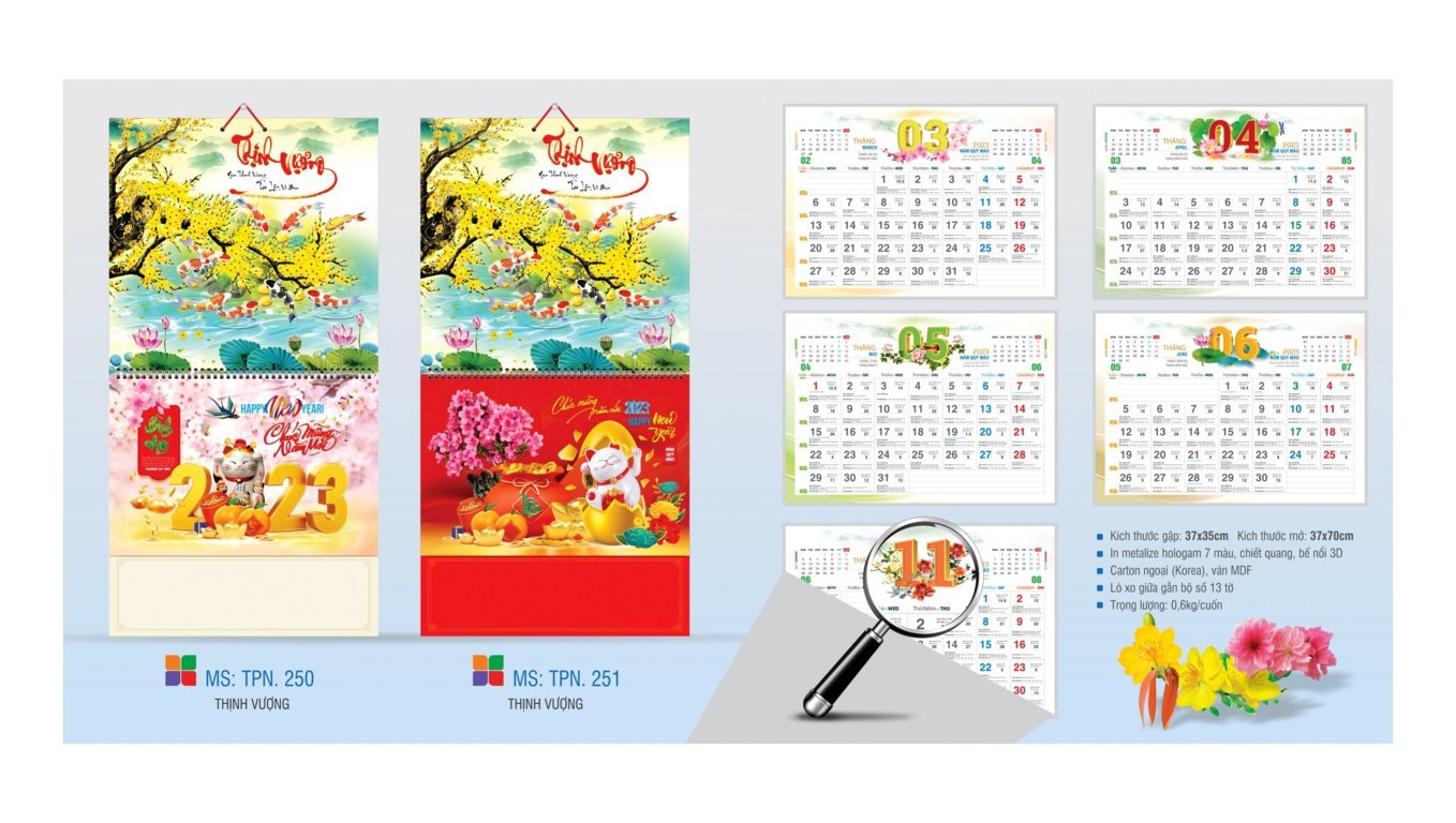 Mẫu lịch tết 2023 đẹp 145 Mẫu lịch treo tường nẹp thiếc năm 2023