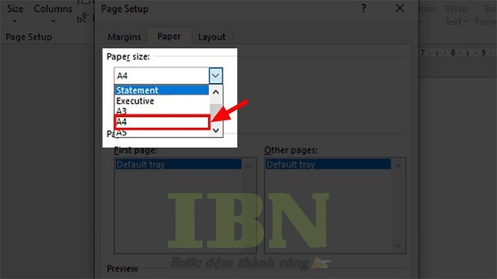 Ở dòng lệnh Paper size, bạn nhấn chọn A4