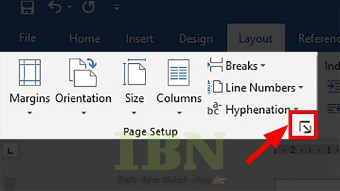 Trên mục Page Setup, bạn nhấn chọn dấu mũi tên như hình.