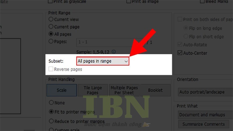 Ở hộp thoại mở ra, trong mục Subset => bạn nhấn vào All Pages in range.