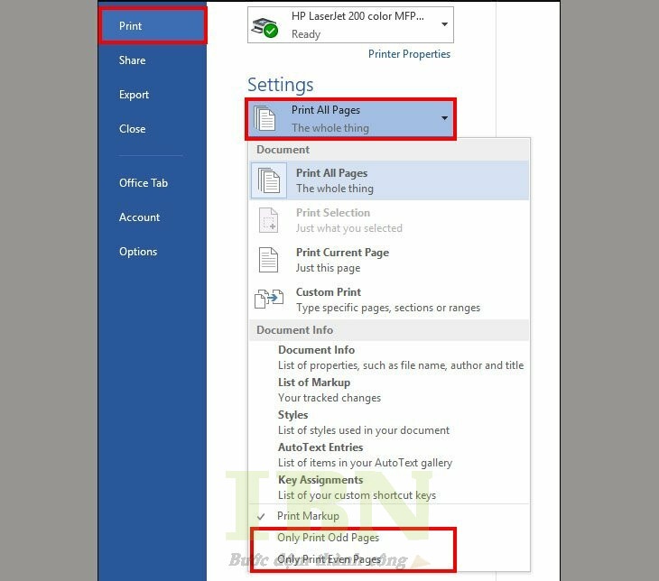 Các bước in trang lẻ trong word