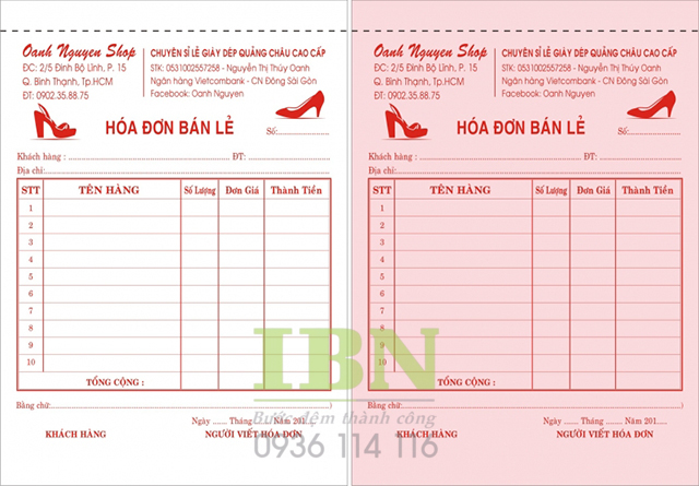 Hóa đơn bán lẻ 2 liên