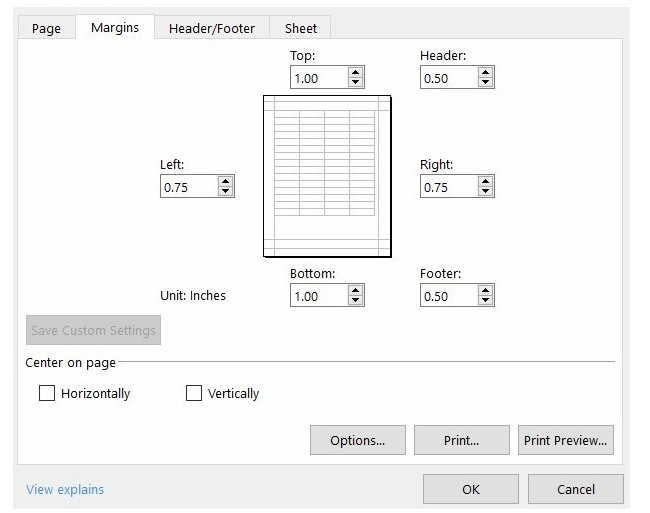 nhấn chọn tab Margins để căn chỉnh lề theo ý muốn