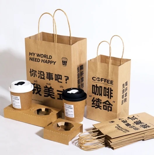 In túi giấy Kraft đựng cà phê mang đi, có đế cố định