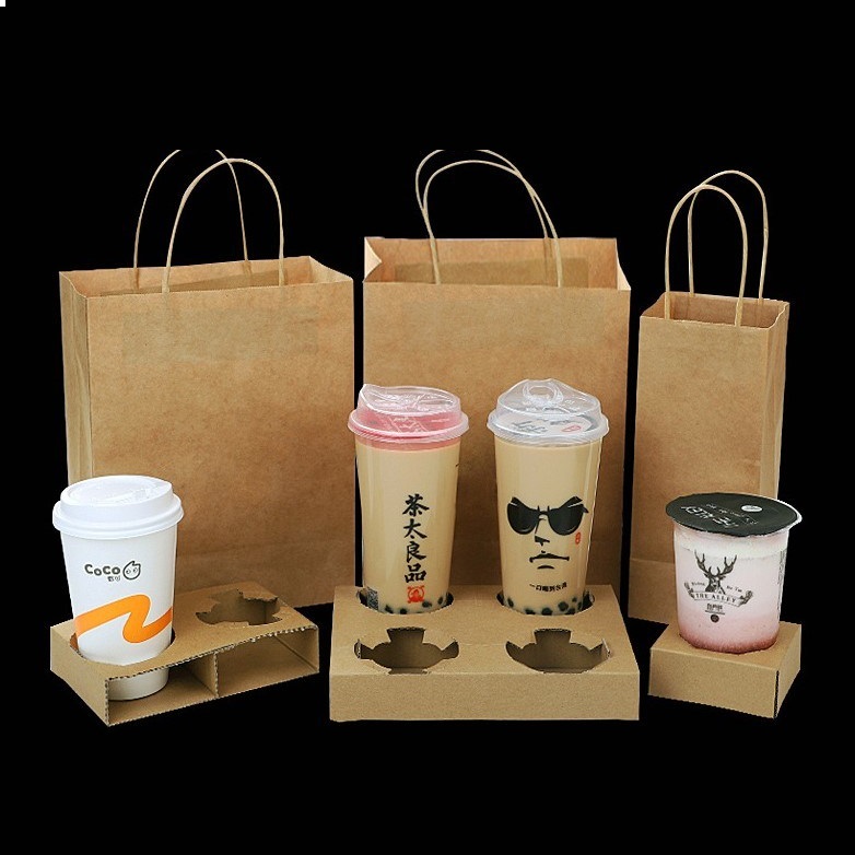 Mẫu túi giấy Kraft đựng cà phê mang đi, nhiều kích thước