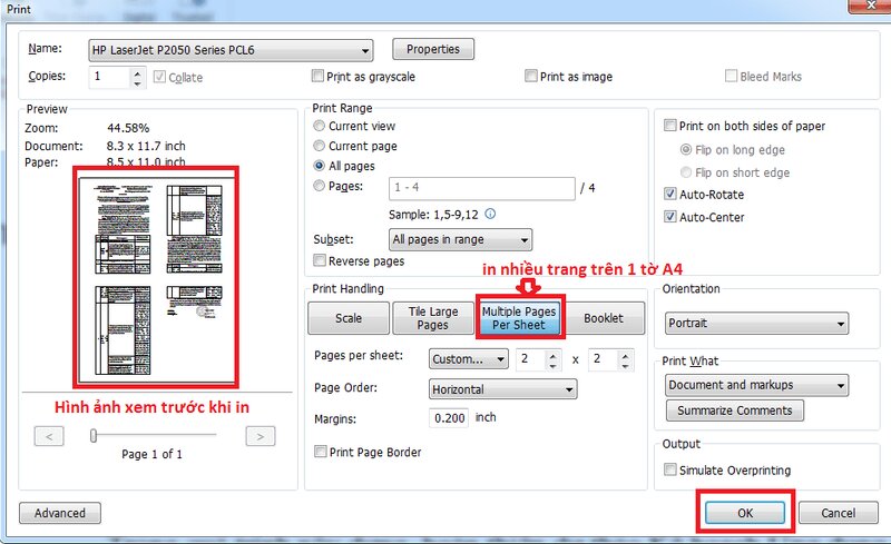 Hướng dẫn cách in 4 trang trên 1 mặt giấy trong Excel 