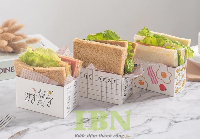 Mẫu hộp đựng bánh mì kẹp thịt hình chữ nhật