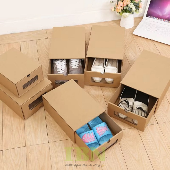 Mẫu hộp giấy đựng giày nắp rút
