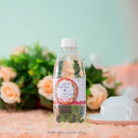 Mẫu tem nhãn dán chai nước đám cưới hình chữ nhật