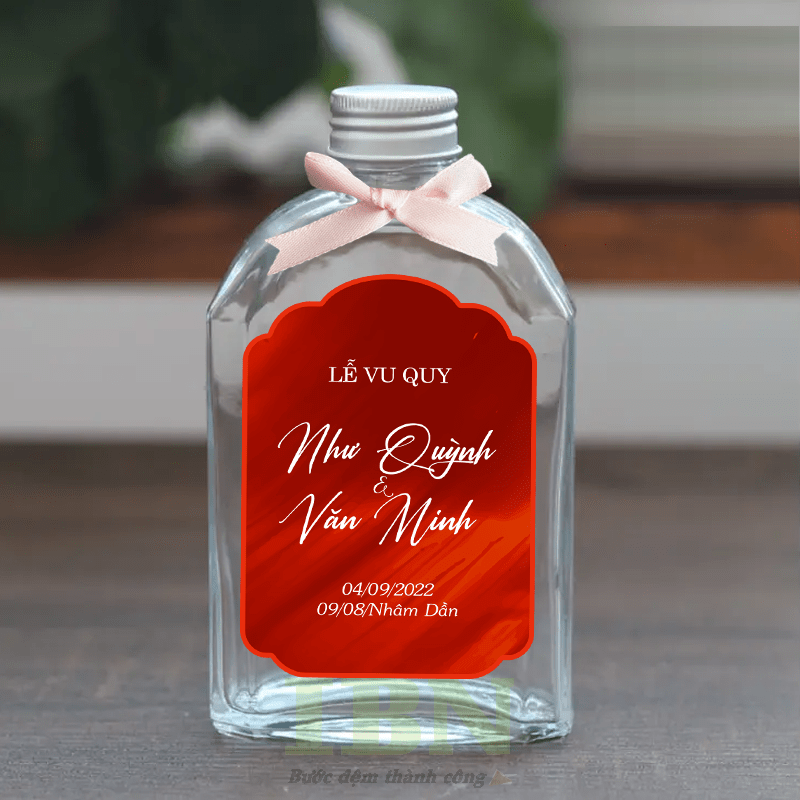 Mẫu tem nhãn dán chai nước đám cưới hình vòm