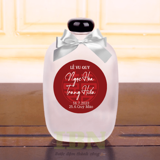 Mẫu tem nhãn dán chai nước đám cưới, đám hỏi hình tròn