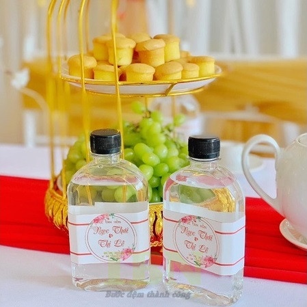 Mẫu nhãn dán chai nước đám cưới, đám hỏi hình chữ nhật