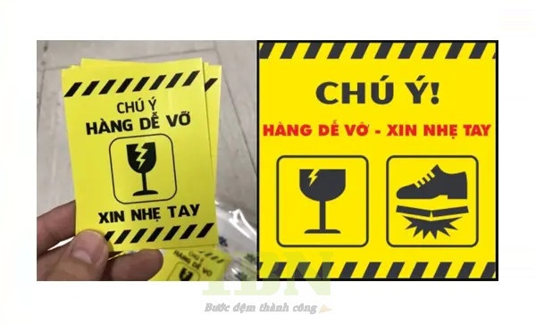 Mẫu tem cảnh báo hàng dễ vỡ hình chữ nhật
