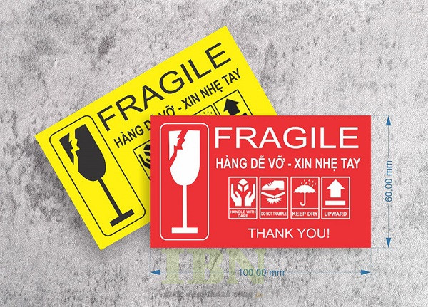 Mẫu decal Fragile - tem hàng dễ vỡ