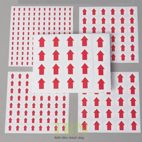 Kích thước và kiểu dáng tem mũi tên, decal mũi tên dán lỗi