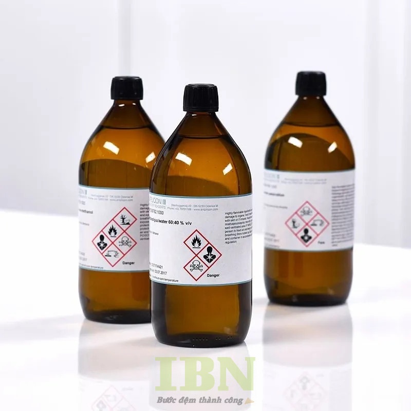 Mẫu tem dán chai thủy tinh đựng hóa chất