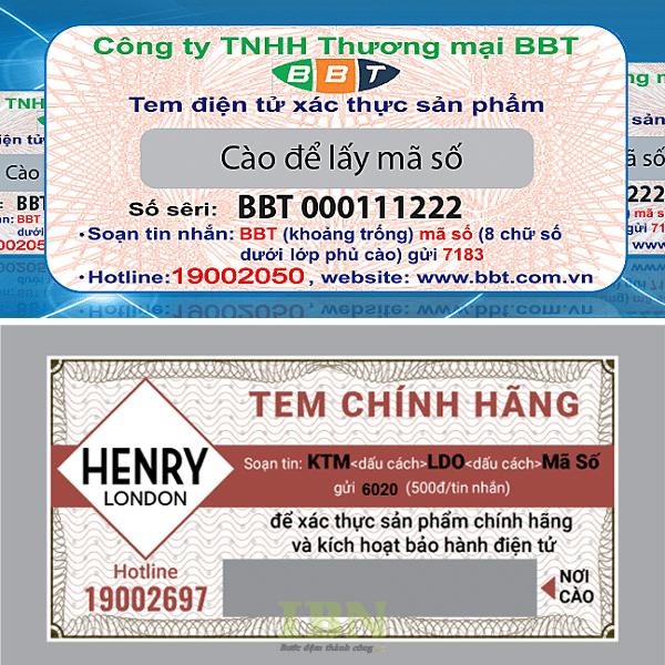 Mẫu tem phủ cào xác thực sản phẩm