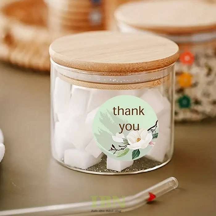 Mẫu tem nhãn thank you dán chai lọ