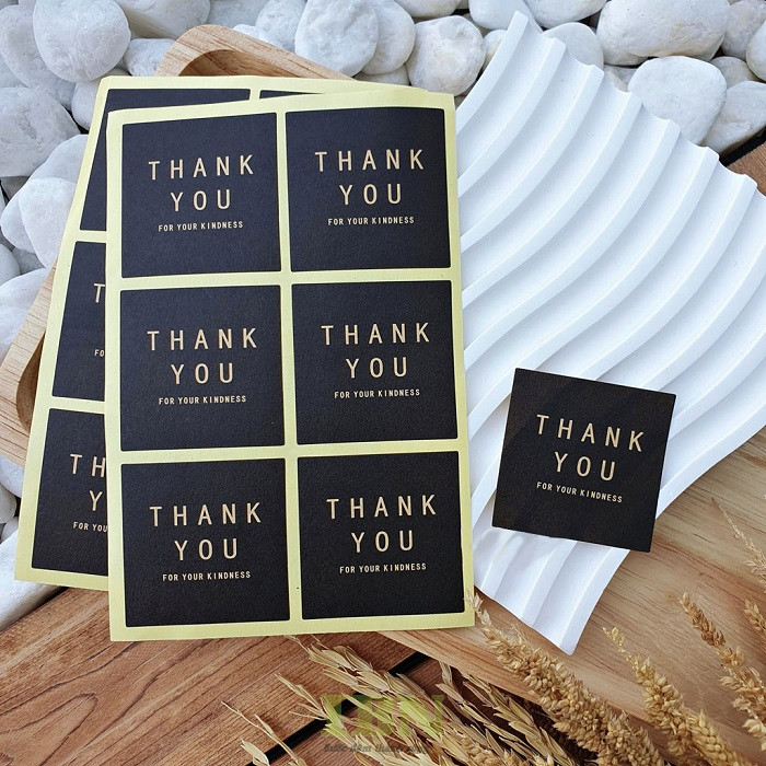 Mẫu tem dán chữ thank you thiết kế tối giản