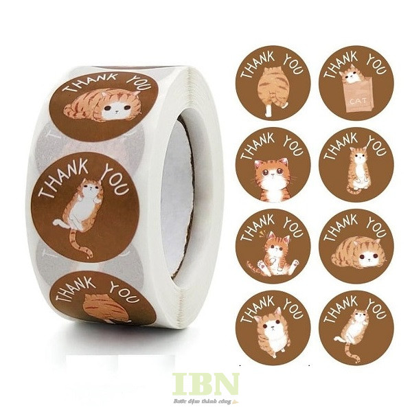Mẫu tem thank you, tem cảm ơn hình tròn, dạng cuộn