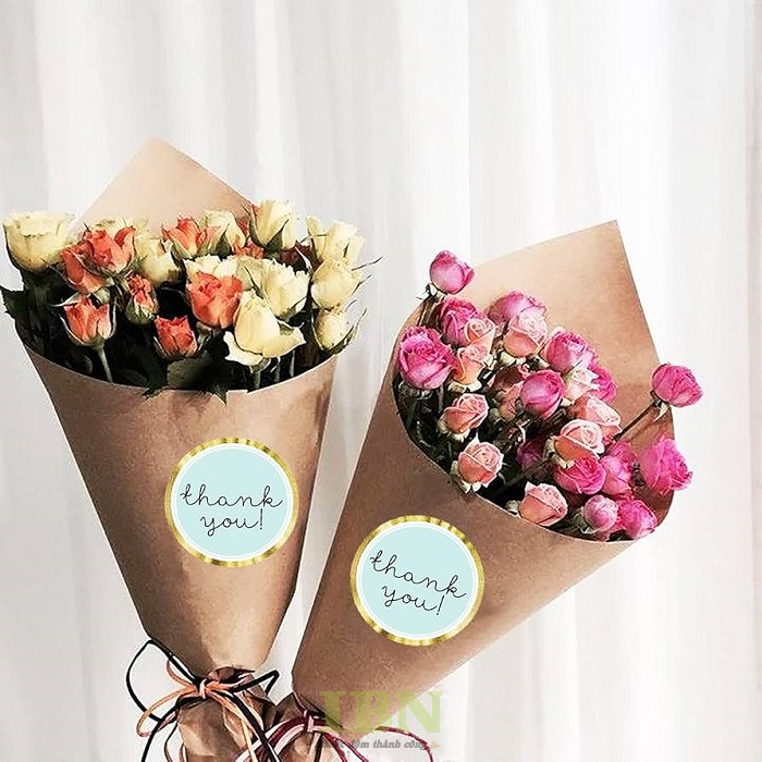 Mẫu tem dán chữ thank you dùng để dán bó hoa