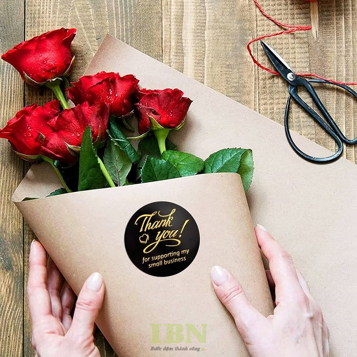 Mẫu tem cảm ơn dán bó hoa