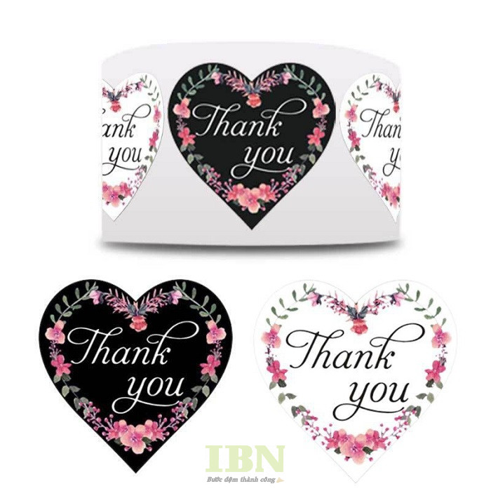 Mẫu tem dán chữ thank you hình trái tim