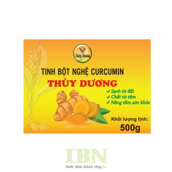 Mẫu tem nhãn tinh bột nghệ hình chữ nhật