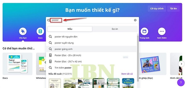 trên thanh tìm kiếm, gõ "poster"