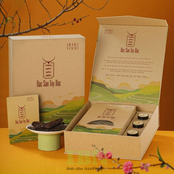 Đặt in hộp giấy đựng thịt trâu sấy theo yêu cầu, giá rẻ tại In Bảo Ngọc