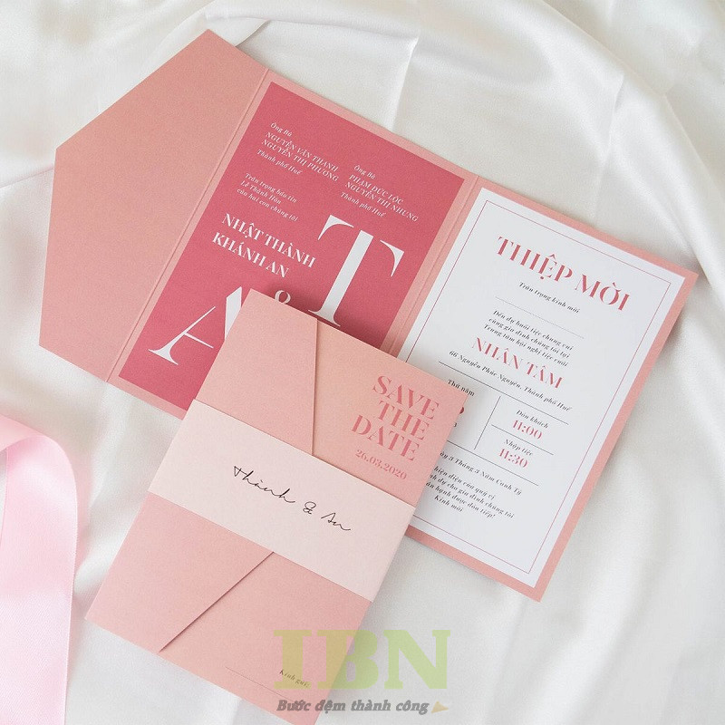 Mẫu thiệp cưới cho người công giáo màu hồng
