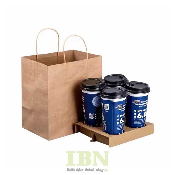 Mẫu túi giấy kraft đựng trà sữa loại 4 ly