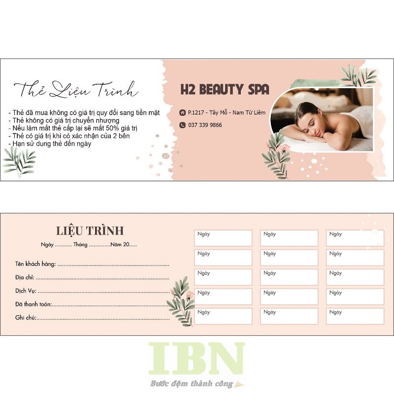 Mẫu thẻ liệu trình spa đẹp, nhẹ nhàng