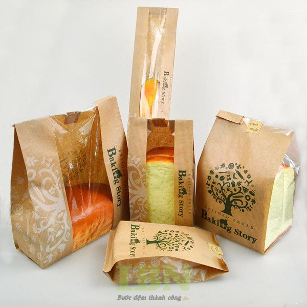 Mẫu túi giấy đựng bánh mì nắp gập