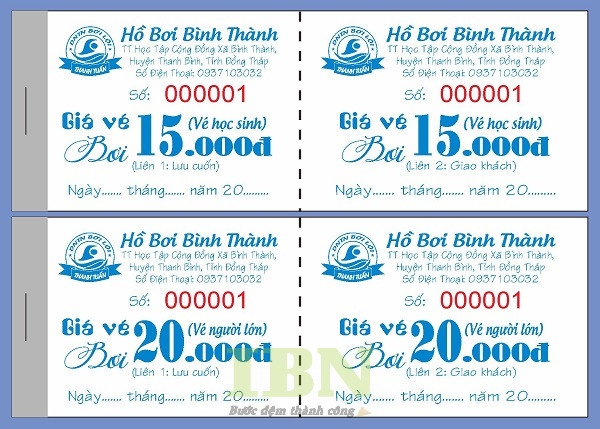 Mẫu vé vào cổng hồ bơi