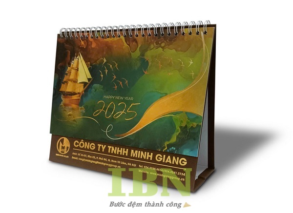Mẫu lịch để bàn chữ A in logo ép kim sang trọng