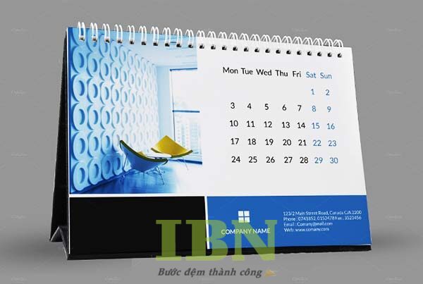 Mẫu lịch để bàn chữ A tone xanh nhẹ nhàng