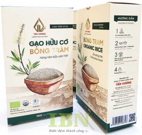 Mẫu hộp giấy đựng gạo hữu cơ nắp dán hai đầu