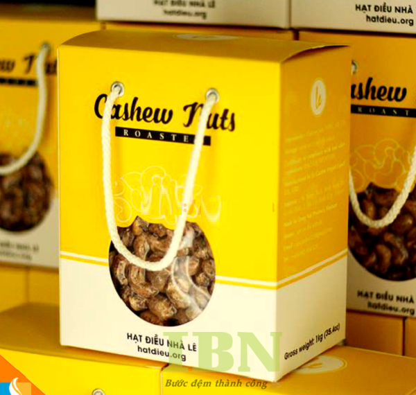 Mẫu hộp giấy đựng hạt dinh dưỡng có quai hai bên