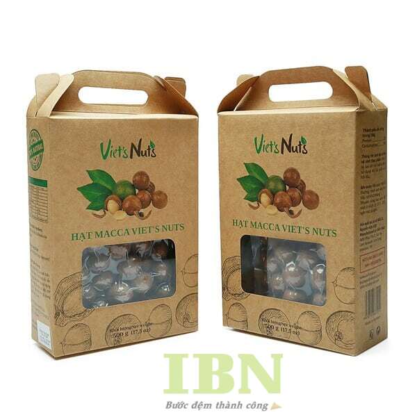 Mẫu hộp giấy kraft đựng hạt dinh dưỡng có quai xách giữa