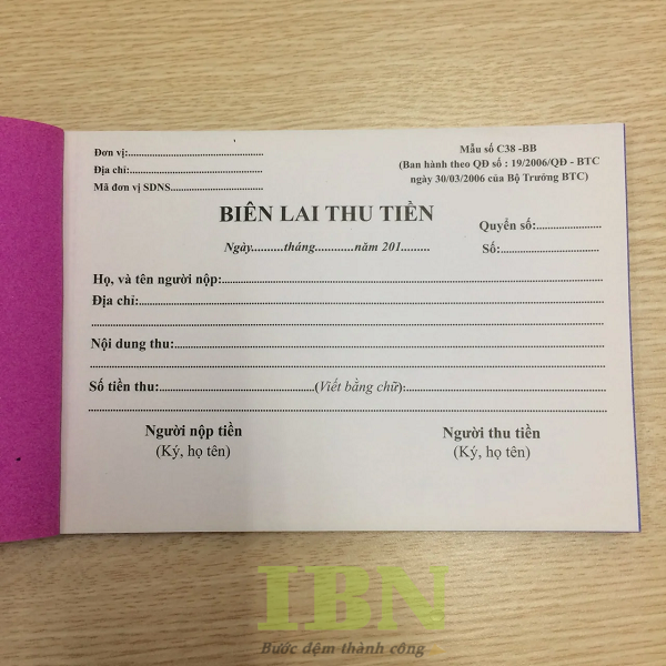 In biên lai thu tiền 1 liên