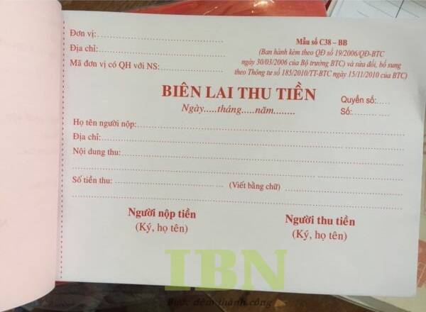 In biên lai 2 liên đỏ