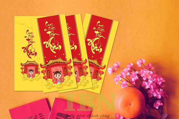 Mẫu bao lì xì tone đỏ, vàng chủ đạo, tươi tắn