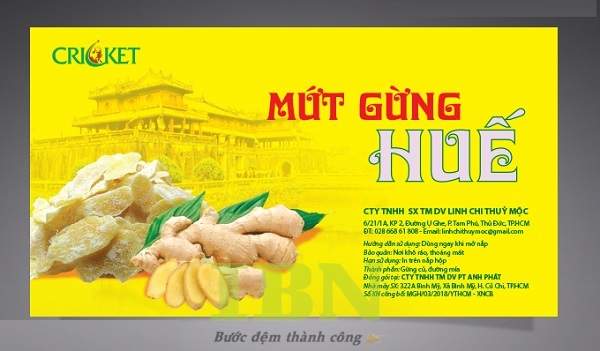 Mẫu tem mứt gừng màu vàng tươi sáng, bắt mắt