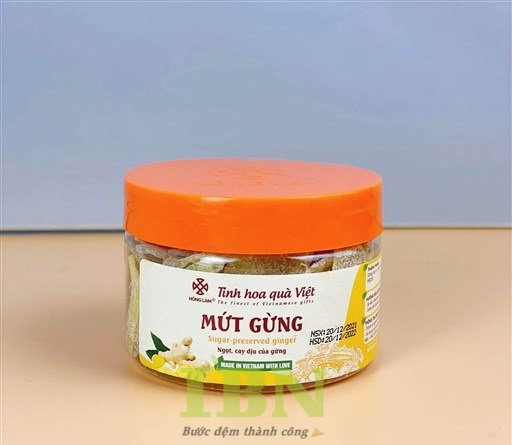 Mẫu tem nhãn mứt gừng hình chữ nhật dán thân hũ nhựa