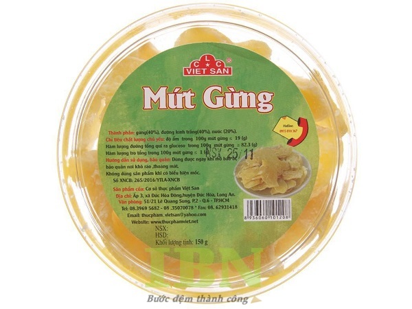 Mẫu tem mứt gừng màu hình tròn dán nắp hộp