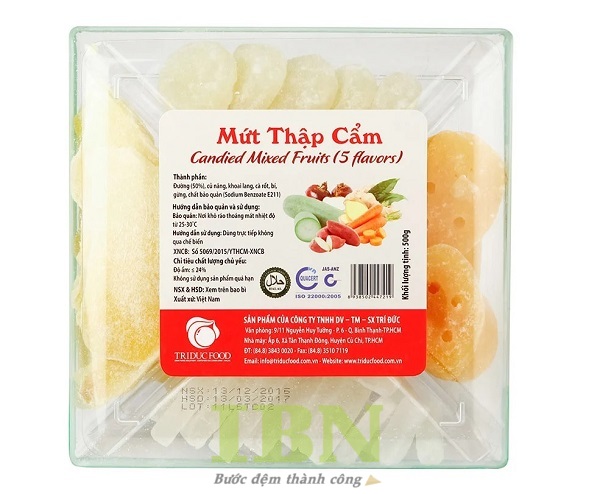 Mẫu tem nhãn mứt gừng hình vuông bằng decal nhựa