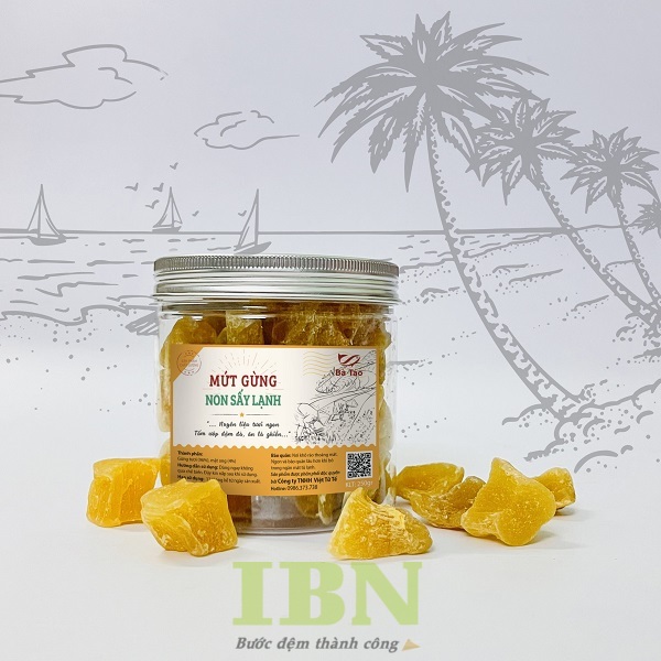 Mẫu tem nhãn mứt gừng cán màng bóng bền đẹp